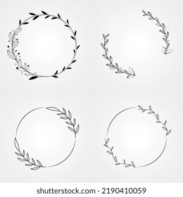 Frame template. Wreath. Round frame with vine. Hand drawn floral wreaths. Vector hand drawn design element.