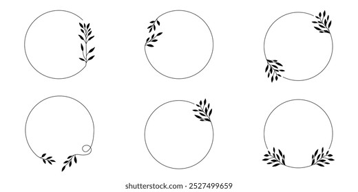 Frame templates with a floral motif in a simple style with leaves - wedding invitations, welcome, baby shower, postcards, birthday cards, greeting cards, women's day.