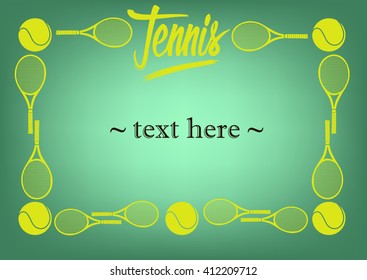 frame with tennis on a green background. Vector illustration