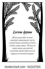 Frame for the text of the black outlines of trees on a white background. Vector image suitable for posters.