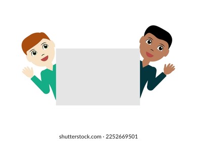 Frame text box design.Infographic template design. African American boy and redhead boy,  kids background