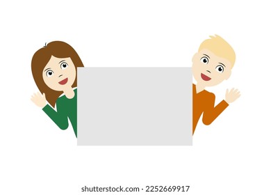 Frame text box design.Infographic template design. Girl brown-haired and blonde boy,  kids background