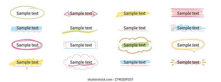 Frame text box hand drawn set. Frame line ribbon banner underline handwriting doodle marker pen title. Cute simple vintage circle, box, oval text simple marker banner. Vector illustration