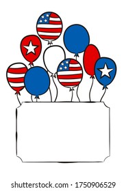 Frame with text box for text on USA Independence Day. Pattern for July 4th in the national colors of the United States of America. Vector illustration for the design of posters, cards and banners.
