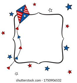Frame with text box for text on USA Independence Day. Pattern for July 4th in the national colors of the United States of America. Vector illustration for the design of posters, cards and banners.