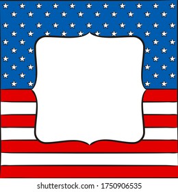 Frame with text box for text on USA Independence Day. Pattern for July 4th in the national colors of the United States of America. Vector illustration for the design of posters, cards and banners.