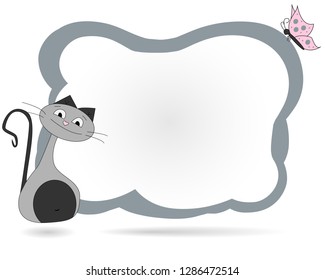 Frame for text with a cartoon cat. Illustration of a cartoon cat with a frame for text. Children's frame. School frame for text.