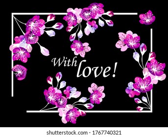 Rahmen für Text mit Kirschblüten. Vektorgrafik