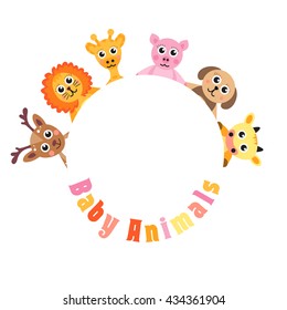 frame for text cute animals, blank space for text baby animals, invitation, vector illustration