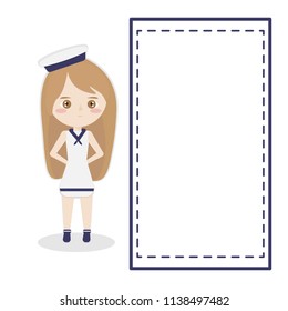 Frame for text with cute girl in sailor dress vector design