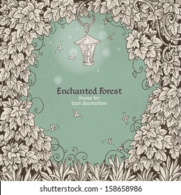 Frame for text decoration Enchanted Forest with a flashlight and ivy