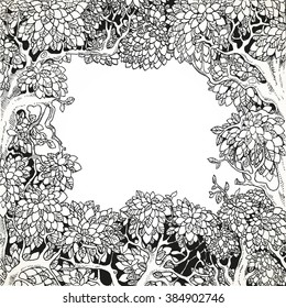 Frame for text decoration Enchanted Forest black and white