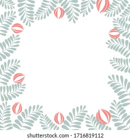 Frame for text from doodle leaves. Vector illustration isolated on white background. Doodle style. For the design of postcards, flyers, leaflets.