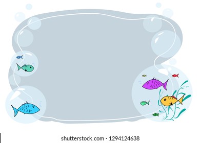 Frame for text with fish cartoon. Childrens frame for text. Vector baby frame for your text. School frame for text.