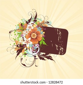 frame for text with floral ornament and grunge elements