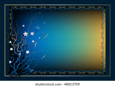 Frame for the text with a flower composition on a dark blue background