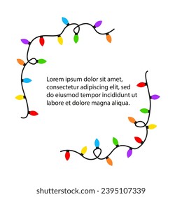 Frame for text with garlands of Christmas lights. Vector illustration in flat cartoon style.