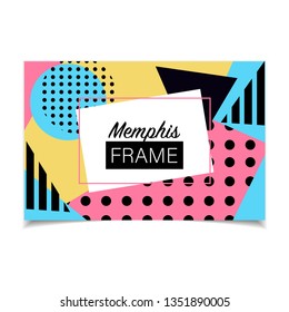 Frame for text from geometric multicolored shapes in memphis style