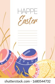 
Rahmen für Text. Grußkarte für Ostern. Osterblüte. Die Eier. Christus ist auferstanden. Fass Ostern an. Vektorillustration. A4-Format. Zum Drucken.