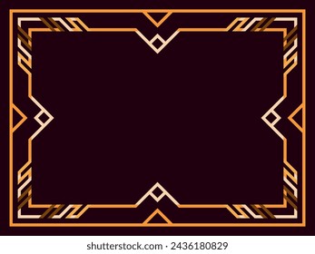 Frame for text in line art style. Art deco frame. Golden vintage linear border. Design a template for invitation, leaflet and greeting card. Vector illustration