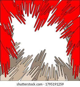 
Frame for text made from human palms. Hands reach out to each other. The upper palms are blood red. The idea of ​​riot conflicts and suppression of rallies. Social problems with bloodshed.