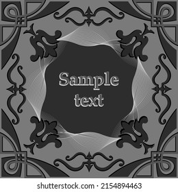 Frame for text with a monochrome pattern in gray tones in Arabic, Asian style.