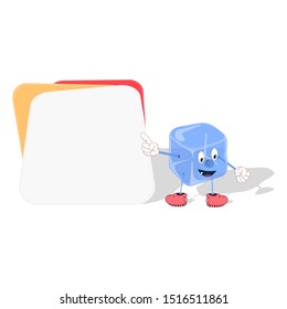 Frame for text and notes from colored cards with cartoon ice cube hero. Vector for banners on different topics.