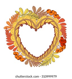 frame for text openwork heart of autumn leaves and rowan