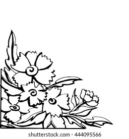 Frame for text. Frame with ornaments. Line art. Black and white drawing by hand. Doodle. Zentangle. Sticker. Frame with flowers. Set.