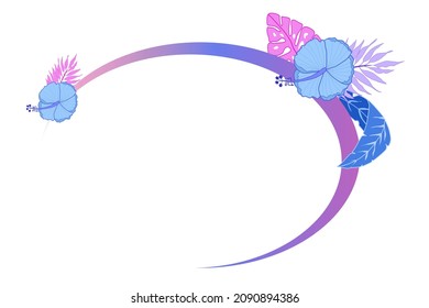 Frame for text with tropical leaves and flowers. Blank for a banner, invitation in lilac and pink colors. Floral frame for website