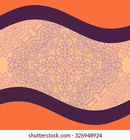 Frame for text with two bended lines. Oriental style ornament as background.