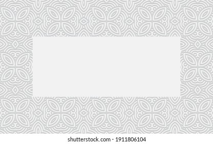 Frame for text from a volumetric convex pattern. Ethnic openwork white background for advertising.