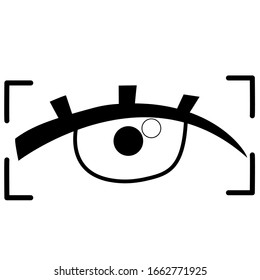 A frame that defines focus on a beautiful eye. Noticeable female eyes that attract. Eye scan. A linear female eye is being scanned. Graphic vector element for a logo or icon on the theme of medicine.