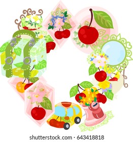 The frame that is made with various cherry objects