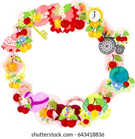 The frame that is made with various cherry objects