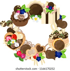 The frame that is made with various miscellaneous goods of chocolate sweets