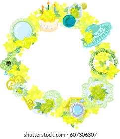 The frame that is made with various miscellaneous goods of yellow flowers