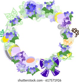 The frame that is made with various miscellaneous goods of violet