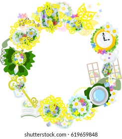 The frame that is made with various miscellaneous goods of small flowers