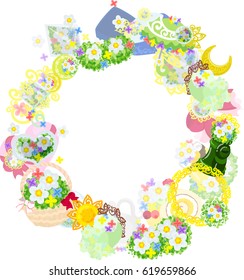 The frame that is made with various miscellaneous goods of small flowers