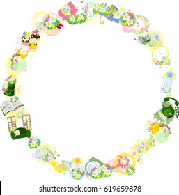 The frame that is made with various miscellaneous goods of small flowers