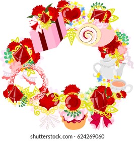 The frame that is made with various miscellaneous goods of carnation