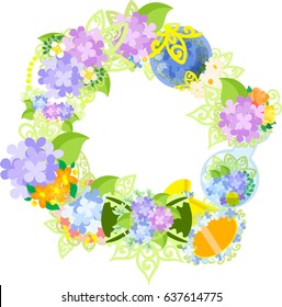 The frame that is made with various miscellaneous goods of hydrangea