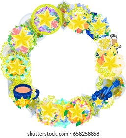 The frame that is made with various miscellaneous goods of stars
