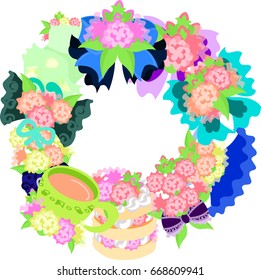 The frame that is made with various miscellaneous goods of flower