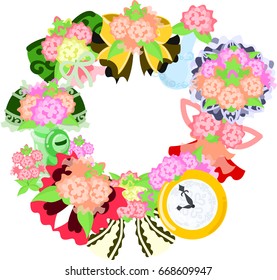 The frame that is made with various miscellaneous goods of flower