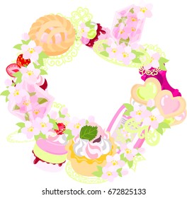 The frame that is made with various miscellaneous goods of cherry blossom