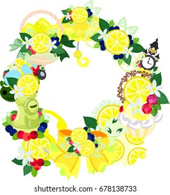 The frame that is made with various miscellaneous goods of lemon