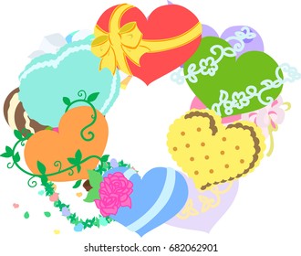 The frame that is made with various sweets of heart
