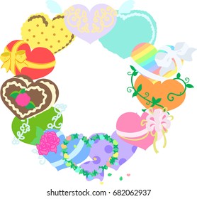 The frame that is made with various sweets of heart